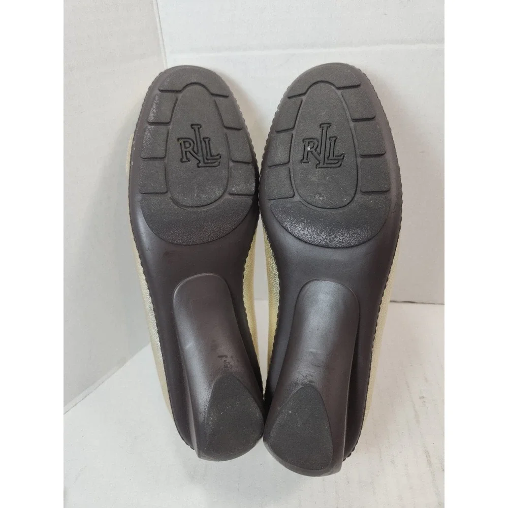 LRL Ralph Lauren Women's 6 B Metallic Gold Wedge Shoes Comfort Leather Slip On